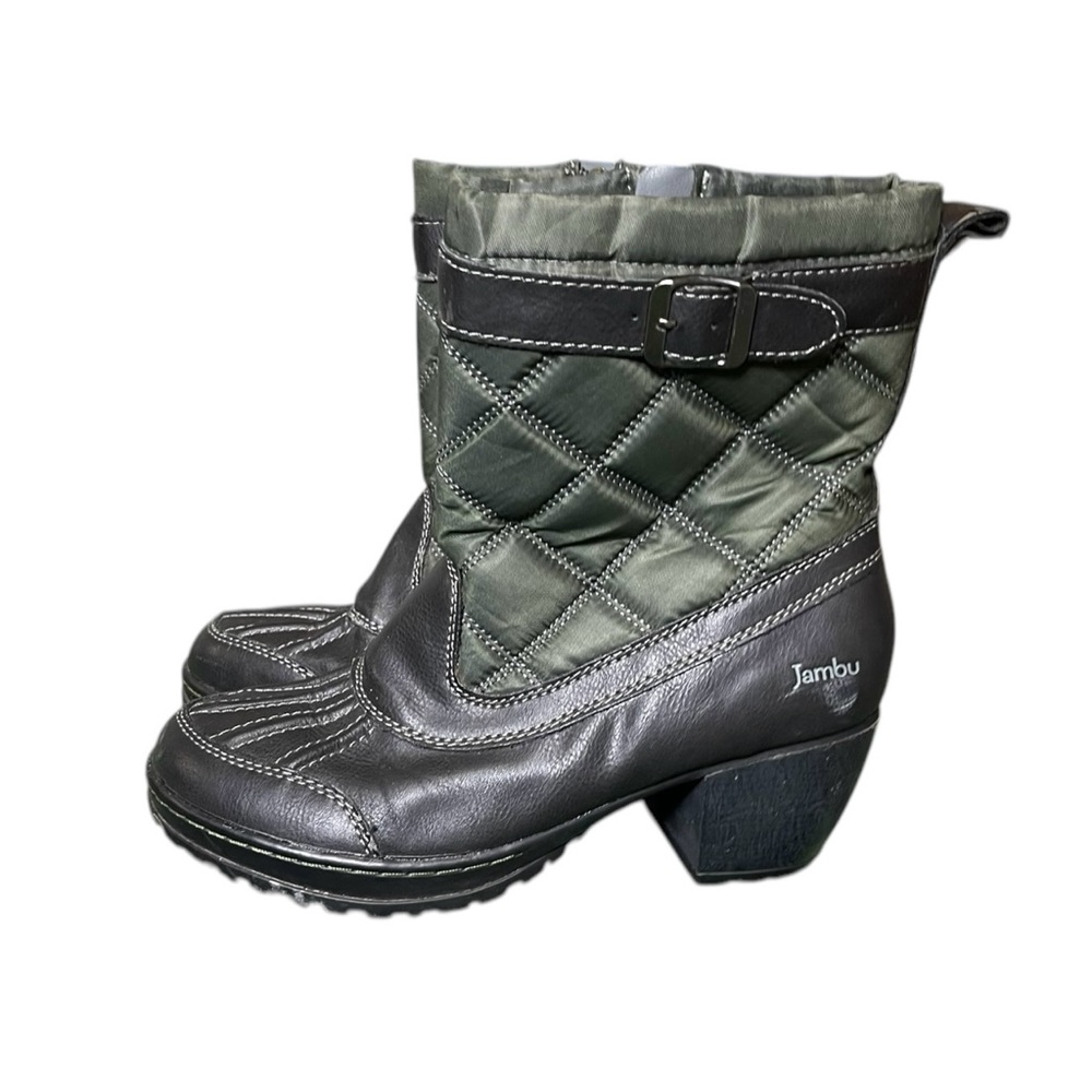 Jambu Women's Green Black Quilted Heeled Ankle Boots EUC Size 8